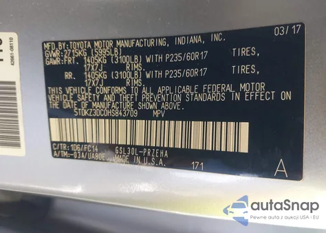 2017 Toyota Sienna Le 8 Passenger from USA, damaged, VIN 5TDKZ3DC0HS843709